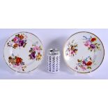 A PAIR OF EARLY 19TH CENTURY DERBY PORCELAIN PLATES painted with botanical sprays. 20 cm diameter.