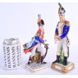 TWO ITALIAN NAPLES CAPO DI MONTE PORCELAIN FIGURES depicting a solider & lafayette. Largest 25.5 cm