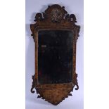 AN 18TH CENTURY ENGLISH CARVED WALNUT MIRROR with acanthus capped central terminal. 80 cm x 40 cm.