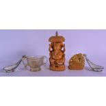 AN EARLY 20TH CENTURY CHINESE CARVED SOAPSTONE SEAL together with a rock crystal libation cup etc. L