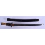 A 19TH CENTURY JAPANESE MEIJI PERIOD SAMURAI WAKIZASHI SWORD with lacquered scabbard, with shagreen