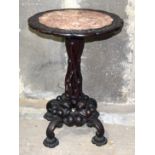 A RARE 19TH CENTURY CHINESE CARVED ROOT WOOD HONGMU TABLE Qing, with scalloped marble top and unusua