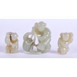 A VERY RARE SET OF THREE 19TH CENTURY CHINESE CARVED GREEN JADE FIGURES Qing, the two boys modelled