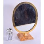 A STYLISH SWISS PATEK PHILIPPE 1960S GOLD PLATED MIRROR upon a burr veneered square form canted base