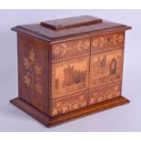A LOVELY 19TH CENTURY IRISH KILLARNEY GENTLEMAN'S DESK CABINET inlaid with foliage and buildings, de