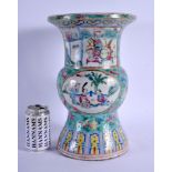 A LARGE 19TH CENTURY CHINESE FAMILLE ROSE PORCELAIN GU FORM VASE Qing, painted with figures and flow