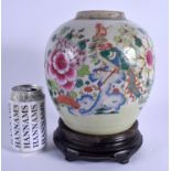 AN 18TH CENTURY CHINESE EXPORT FAMILLE ROSE PORCELAIN GINGER JAR Qing, enamelled with phoenix birds.