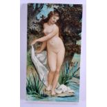 AN EXTREMELY RARE 19TH CENTURY ART NOUVEAU FRENCH POTTERY TILE by Theodore Deck, painted with a nymp