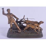 Alfred Dubucand (1828-1894) French, Man with hunting hounds, modelled with his hat upon his naturali