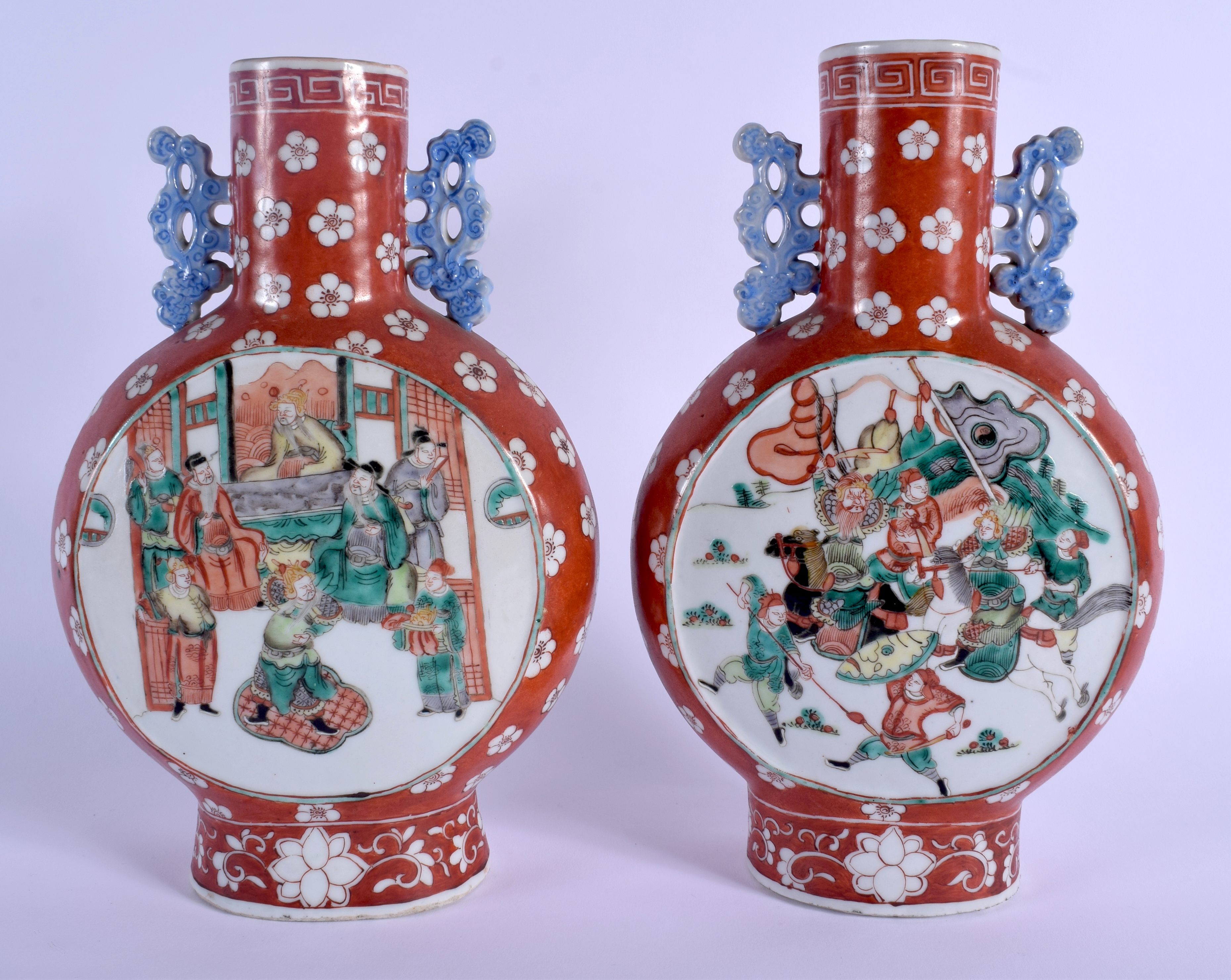 A VERY RARE PAIR OF 19TH CENTURY CHINESE TWIN HANDLED PORCELAIN MOON FLASKS Kangxi Style, enamelled - Image 2 of 18