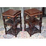 A FINE AND RARE PAIR OF 19TH CENTURY CHINESE HONGMU AND SANDALWOOD STANDS Qing, of very unusual form