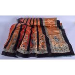 A LOVELY 19TH CENTURY CHINESE ORANGE SILK WORK EMBROIDERED SKIRT Qing, decorated with dragons, phoen