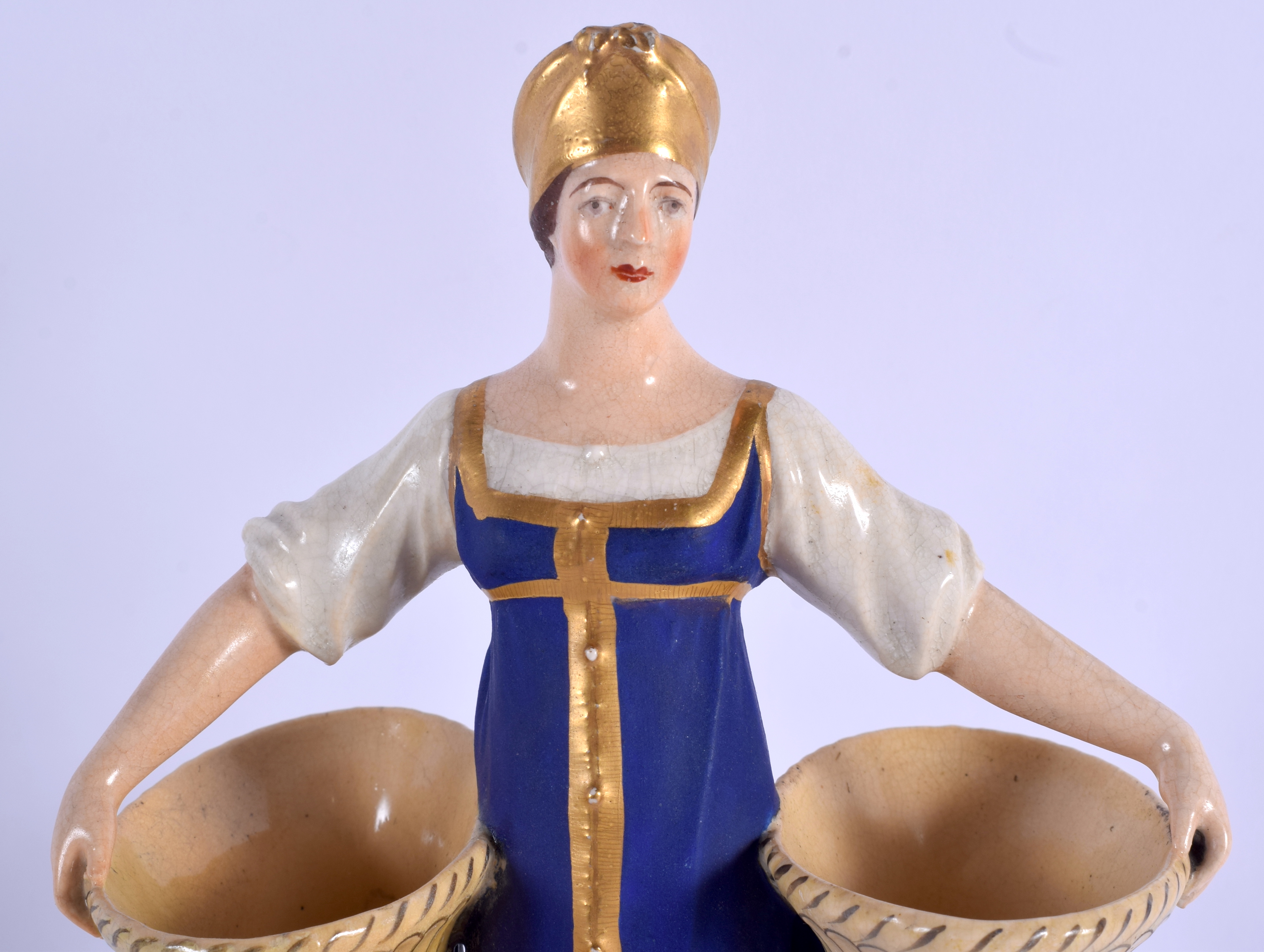 A VERY RARE EARLY 19TH CENTURY RUSSIAN PORCELAIN FIGURE OF A WOMEN probably Gardner Factory, Verbilk - Image 2 of 10