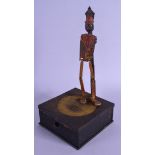 A RARE 1920S TIN DANCING MAN SPEAKER formed with a square box upon a lamp post. 31 cm high.