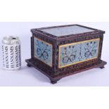 A RARE 19TH CENTURY CHINESE HONGMU AND CLOISONNE ENAMEL CASKET Qing, decorated with panels of flower