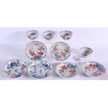 FOUR EARLY 18TH CENTURY CHINESE EXPORT IMARI TEABOWLS AND SAUCERS Yongzheng/Qianlong, painted with f