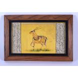 A 19TH CENTURY PERSIAN ILLUMINATED WATERCOLOUR MANUSCRIPT painted with a roaming deer with erotic at