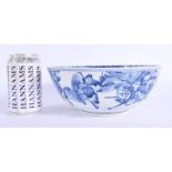 A LARGE 19TH CENTURY CHINESE BLUE AND WHITE PORCELAIN BOWL Qing, bearing Kangxi marks to base, paint