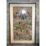 A LARGE 18TH/19TH CENTURY CHINESE WATERCOLOUR INK WORK PANEL Qianlong/Jiaqing, painted with figures