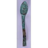 AN EARLY CONTINENTAL ANTIQUITY BRONZE ALLOY SPOON. 18 cm long.