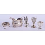 A REGENCY SILVER SAUCEBOAT together with other silver ware. 250 grams. (5)