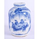 A 19TH CENTURY CHINESE BLUE AND WHITE PORCELAIN SNUFF BOTTLE Late Qing, bearing Kangxi marks to base