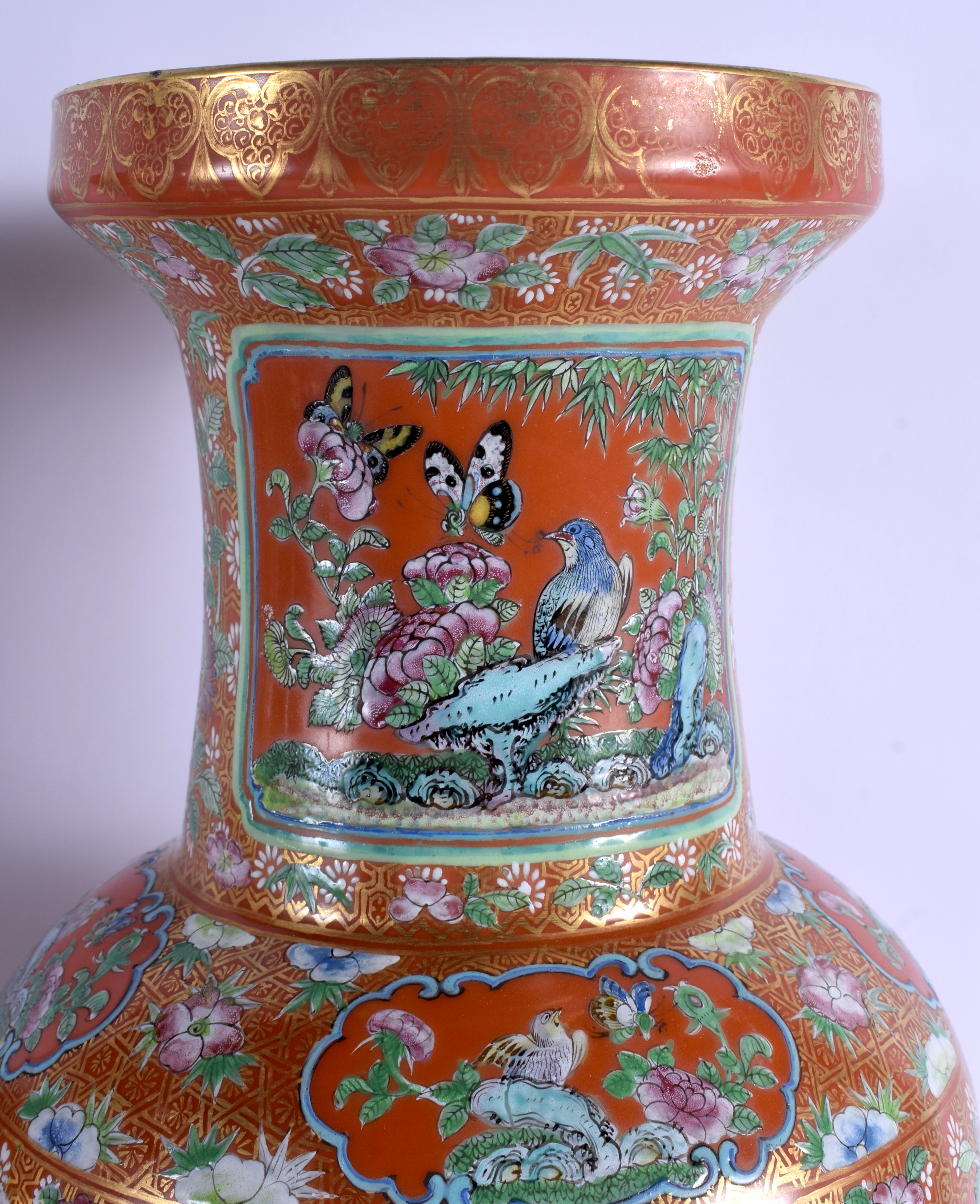 A FINE LARGE PAIR OF 19TH CENTURY CHINESE FAMILLE ROSE PORCELAIN ROULEAU VASES Daoguang, painted wit - Image 9 of 29