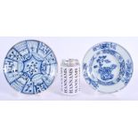 TWO 17TH/18TH CENTURY CHINESE BLUE AND WHITE PORCELAIN DISHES Kangxi/Yongzheng, painted with flowers