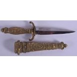 A 19TH CENTURY EUROPEAN BRONZE HANDLED DAGGER modelled in the 17th/18th century style, decorated wit