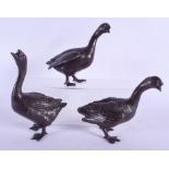 A RARE SET OF THREE 19TH CENTURY JAPANESE MEIJI PERIOD BRONZE GEESE in the manner of Kano Seiun (Bor