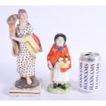 A LATE 18TH CENTURY STAFFORDSHIRE FIGURE OF A FEMALE modelled holding a cornucopia, together with an