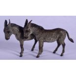 A PAIR OF LATE 19TH CENTURY AUSTRIAN COLD PAINTED BRONZE DONKEYS modelled resting upon each other. 9