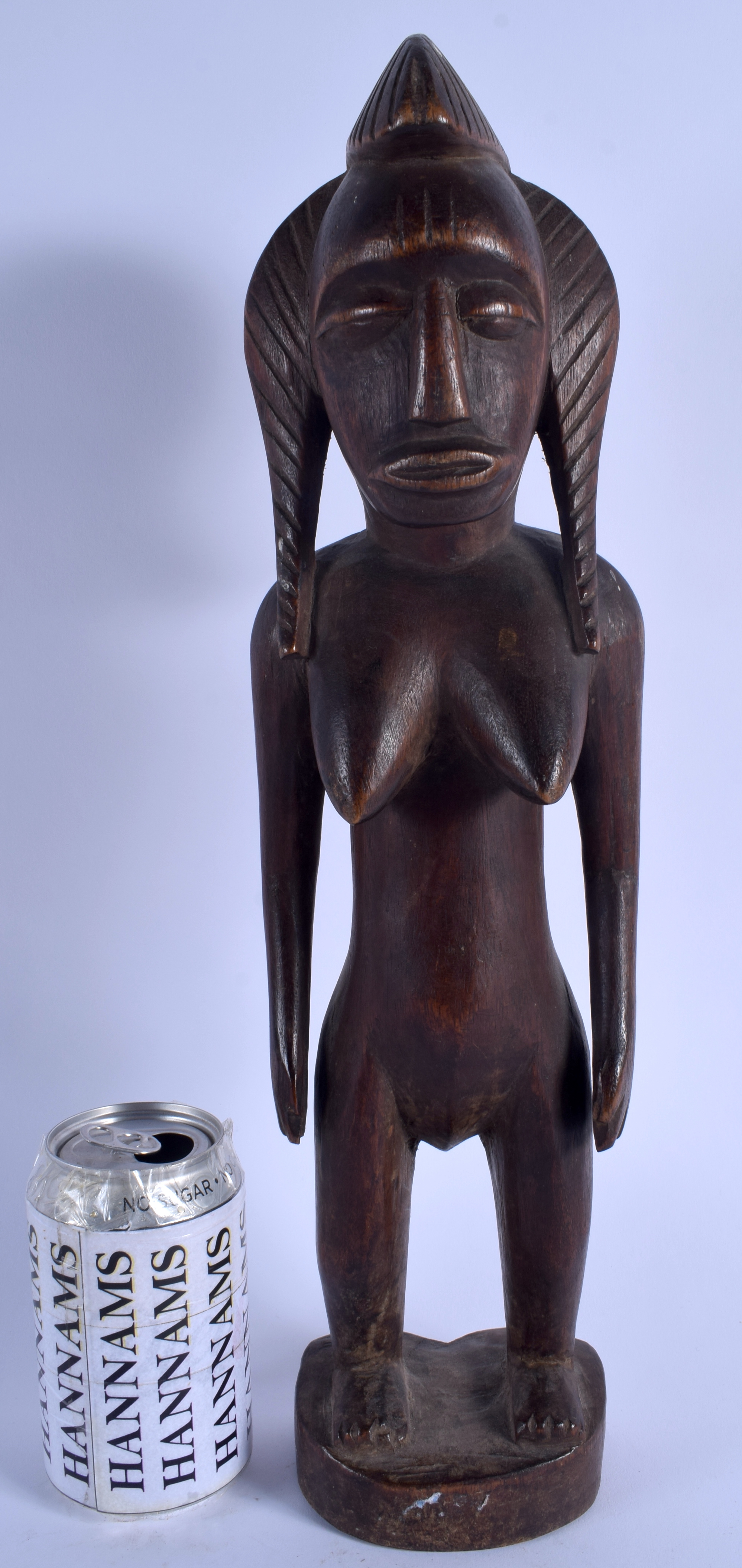 A LARGE EARLY 20TH CENTURY AFRICAN TRIBAL SENUFO FIGURE modelled as a female with breasts exposed. 4