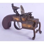 A RARE DUNHILL TINDER PISTOL LIGHTER with pseudo flintlock action, slab sided walnut butt, Patent No