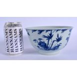 AN EARLY 18TH CENTURY CHINESE BLUE AND WHITE PORCELAIN BOWL Yongzheng, painted with hollow rock and