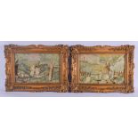 A RARE PAIR OF EARLY 18TH CENTURY EMBROIDERY SAMPLER PICTURES possibly Northern European, depicting