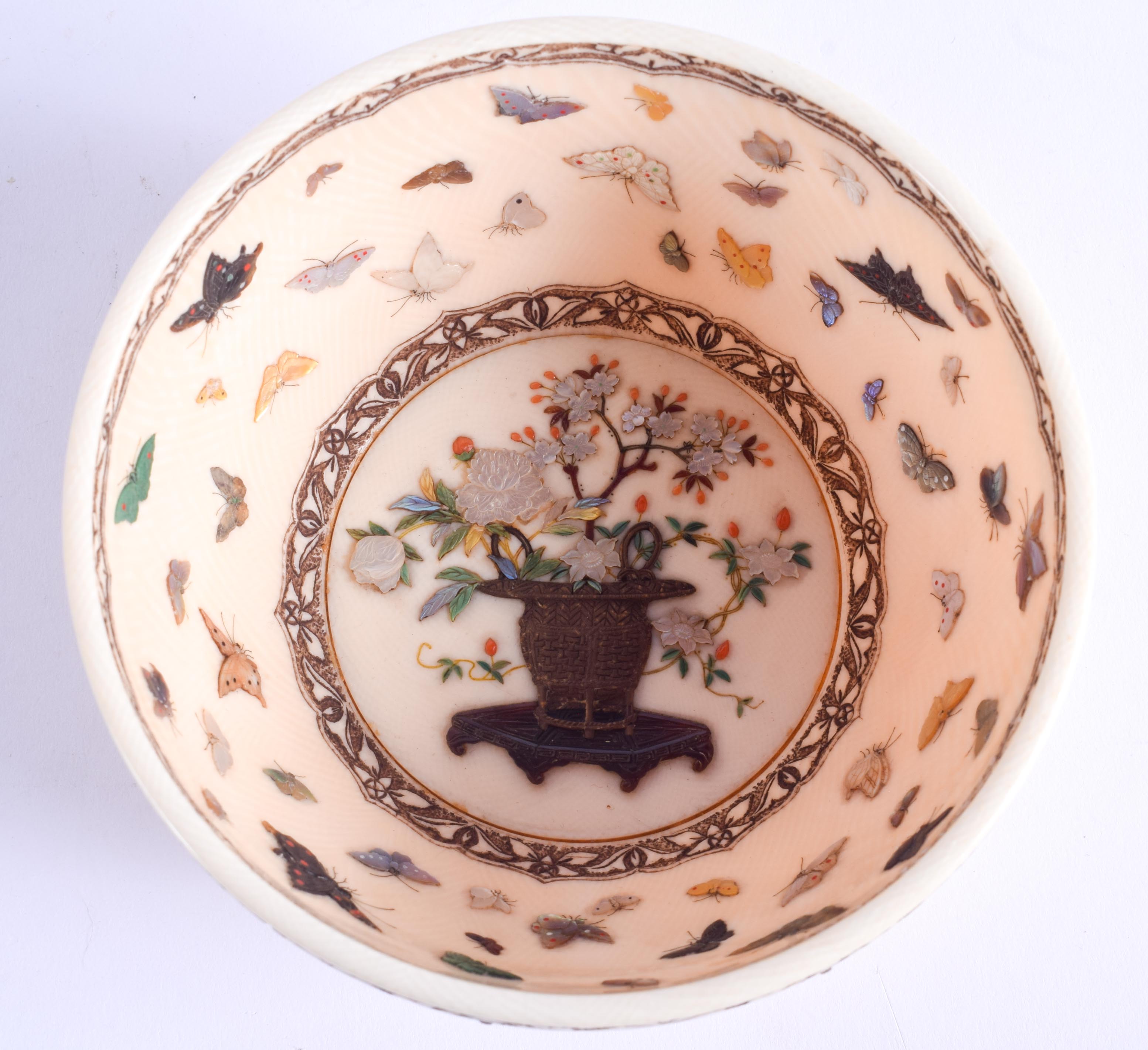 A FINE 19TH CENTURY JAPANESE MEIJI PERIOD CARVED SHIBAYAMA IVORY BOWL wonderfully decorated with but