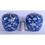 A LARGE PAIR OF 19TH CENTURY CHINESE BLUE AND WHITE PORCELAIN GINGER JARS Qing, bearing Kangxi marks