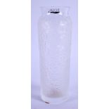 A FRENCH LALIQUE GLASS FLOWER VASE. 18.5 cm high.