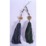 A PAIR OF EARLY 20TH CENTURY CHINESE CARVED JADE HANGING TASSELS Late Qing/Republic, with hardstone