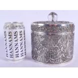 A LARGE 19TH CENTURY CHINESE SILVER BOX AND COVER Qing, with rock crystal finial, decorated with fig