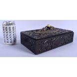 A 19TH CENTURY CHINESE EXPORT SILVER MOUNTED HONGMU BOX AND COVER Qing, decorated with flowers. 24 c