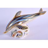 Royal Crown Derby paperweight Striped Dolphin, gold signature of Sue Rowe, limited edition of 1500.