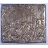 A LARGE ANTIQUE PLATED COPPER RENAISSANCE STYLE PLAQUE. 32 cm x 27 cm.