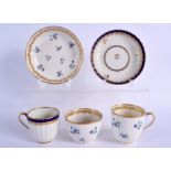 18th c. Derby coffee cup, teabowl and saucer painted with cornflowers pattern 72 and a coffee cup an