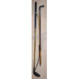 A vintage hickory shaft Golf club and two horse whips 92cm (3).