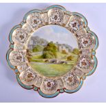 ROYAL CROWN DERBY OF LOBED SHAPE painted with a view of Haddon Hall by WEJ Dean, signed, green mark