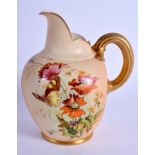 Royal Worcester unusual flat back jug painted with wild flowers in the manner of Edward Raby date co