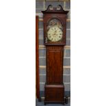 A GEORGE III SCOTTISH MAHOGANY MITCHELL & RUSSEL LONG CASE CLOCK with eight day movement, painted wi