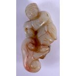 A 19TH CENTURY CHINESE CARVED JADE FIGURE OF A BOY Qing. 6 cm x 4 cm.